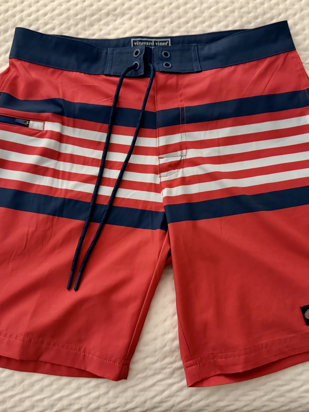 Vineyard Vines Red, Navy & White Striped Men’s Board Shorts